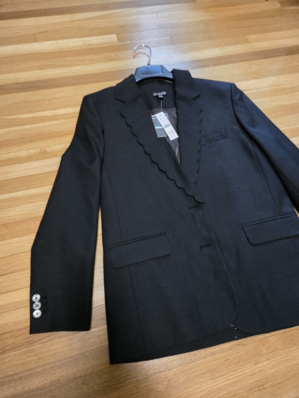 NWT J. Crew Gamine Gramercy Linen Blend Black Scalloped-Lapel Blazer